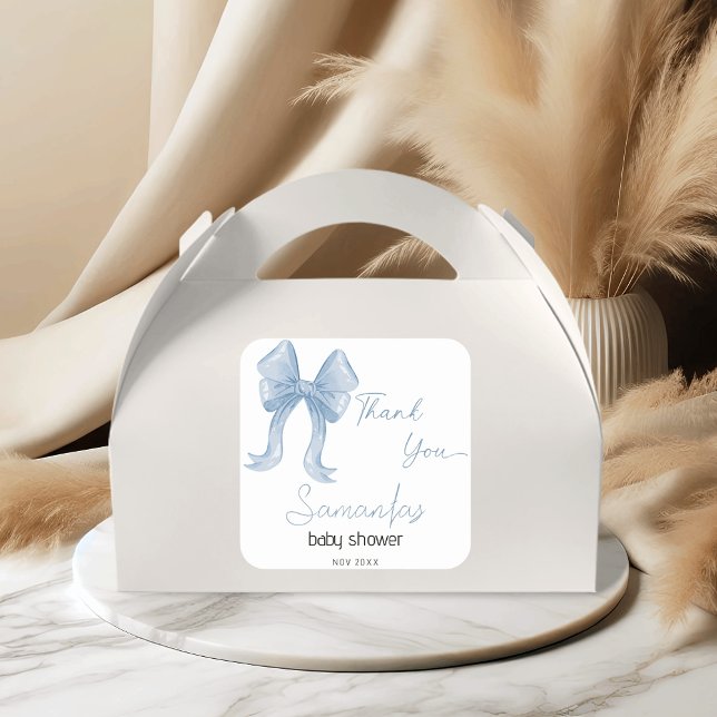Sticker Carré Aquarelle bleu Bow Bow Baby shower Merci (Créateur téléchargé)