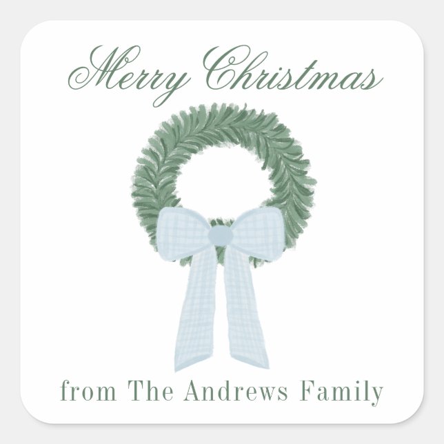 Sticker Carré Aquarelle Bleu En vichy courge (Devant)