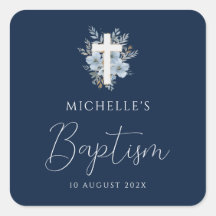 aquarelle bleu marine croix florale bleu baptême