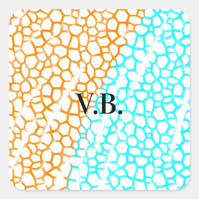 Sticker Carré Aquarelle bleu simple orange ajouter le nom (Devant)