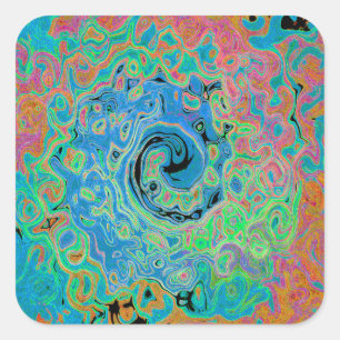 Sticker Carré Aquarelle bleu Super Abstrait rétro liquide