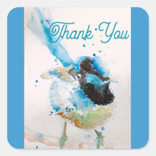 Sticker Carré Aquarelle bleu Wren Merci Wrens Aqua