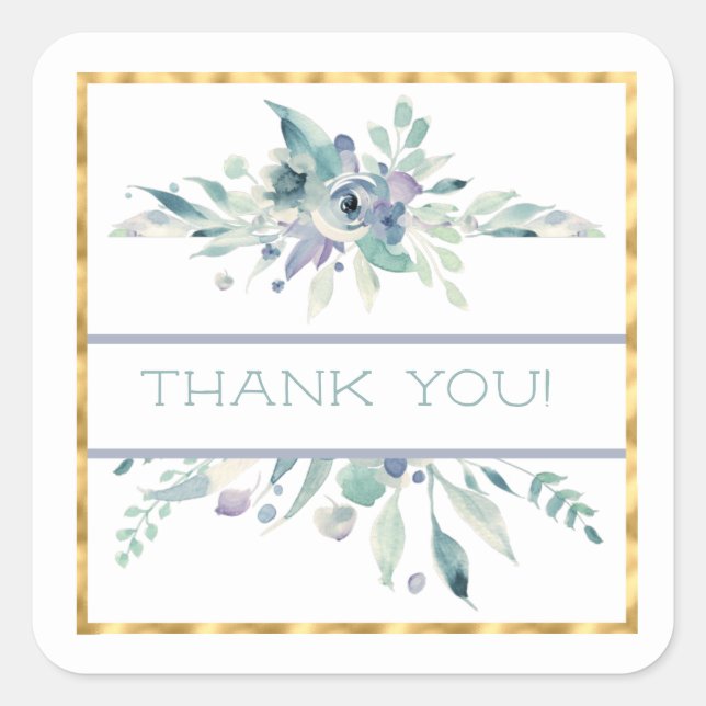 Sticker Carré Aquarelle bleue et Merci or (Devant)