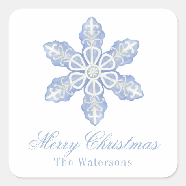 Sticker Carré Aquarelle Blue Designer Snowflon (Devant)