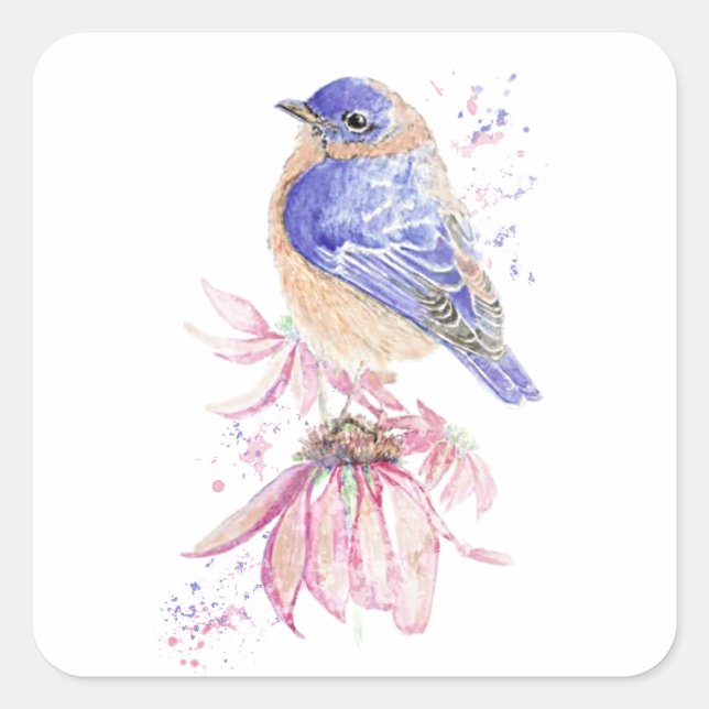 Sticker Carré Aquarelle Bluebird Blue Bird Art pour (Devant)