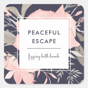 Sticker Carré Aquarelle Blush Navy Floral Produit commercial