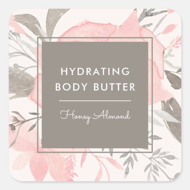 Sticker Carré Aquarelle Blush Taupe Floral Produit commercial (Devant)