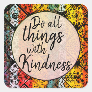 Sticker Carré Aquarelle bohème Kindness Citation inspirante