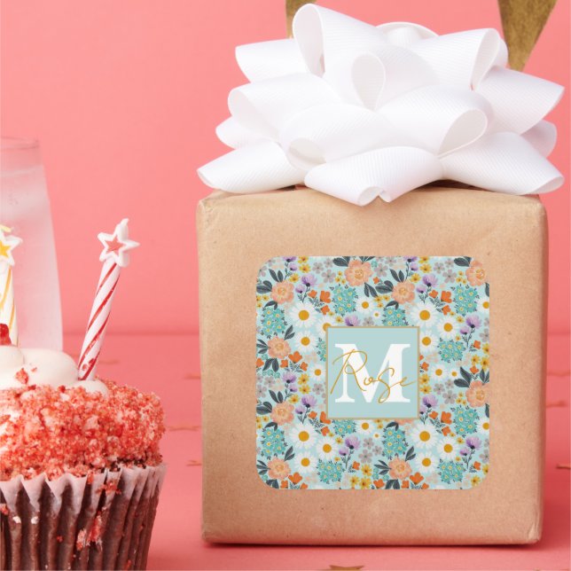 Sticker Carré Aquarelle Boho Floral (Fête)