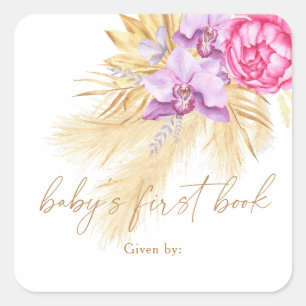 Sticker Carré Aquarelle boho herbe de pampa - Le premier livre d