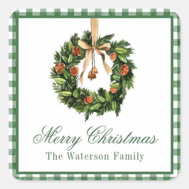 Sticker Carré Aquarelle Boho Orange Slice Wreath Noël (Devant)