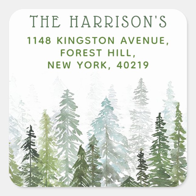 Sticker Carré Aquarelle Bois Pins Arbres Retourner l'adresse (Devant)