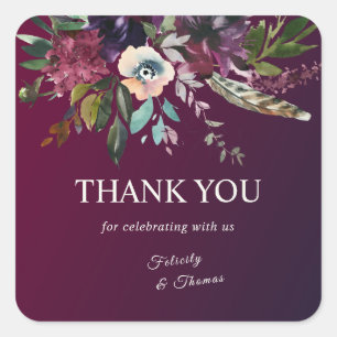 Sticker Carré Aquarelle Bourgogne Splendor Boho Merci Floral