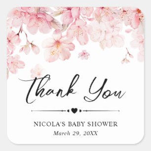 Sticker Carré Aquarelle Cerisier Fleur Baby shower de couronne
