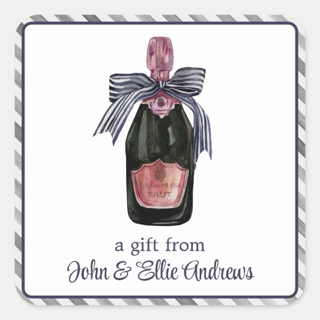 Sticker Carré Aquarelle Champagne de France avec cadeau Bouche r (Devant)
