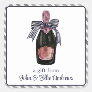 Sticker Carré Aquarelle Champagne de France avec cadeau Bouche r