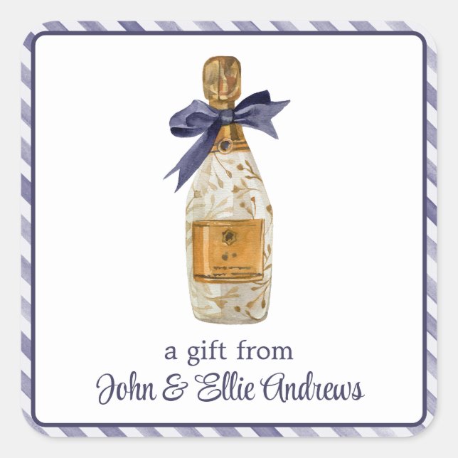 Sticker Carré Aquarelle Champagne de France avec cadeau de Navy  (Devant)