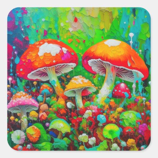 Sticker Carré Aquarelle Champignons Abstraits (Devant)
