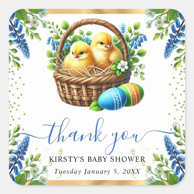 Sticker Carré Aquarelle Chicks Baby shower Fleurs de printemps (Devant)