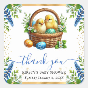 Sticker Carré Aquarelle Chicks Baby shower Fleurs de printemps