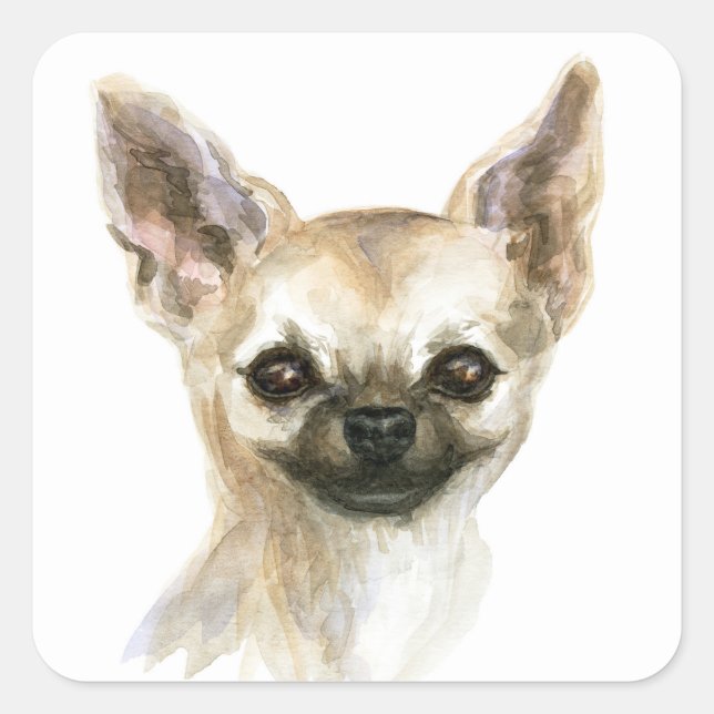 Sticker Carré Aquarelle Chihuahua Chien Chiwawa Fur Mama (Devant)