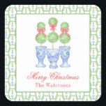 Sticker Carré Aquarelle Chinoiserie Christmas Bow Topift Cadeau<br><div class="desc">PreppyPrint.com - Célébrez Noël avec style! Ajoutez votre touche personnalisée. Transférez aussi ce design sur les produits de votre choix ! Veuillez visiter mon magasin de créateurs,  PreppyPrint.com,  pour la coordination des articles.</div>