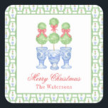 Sticker Carré Aquarelle Chinoiserie Christmas Bow Topift Cadeau<br><div class="desc">PreppyPrint.com - Célébrez Noël avec style! Ajoutez votre touche personnalisée. Transférez aussi ce design sur les produits de votre choix ! Veuillez visiter mon magasin de créateurs,  PreppyPrint.com,  pour la coordination des articles.</div>