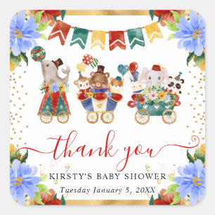 Sticker Carré Aquarelle Cirque Animaux Train Baby shower Floral