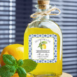 Sticker Carré Aquarelle Citron Carrelage bleu Limoncello Merci<br><div class="desc">Élégant Aquarelle Citron sur Carreaux Bleus Stickers Merci Mariage Limoncello fait maison</div>