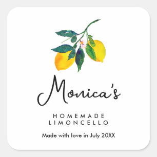Sticker Carré Aquarelle Citron fait maison Limoncello Lemoncello