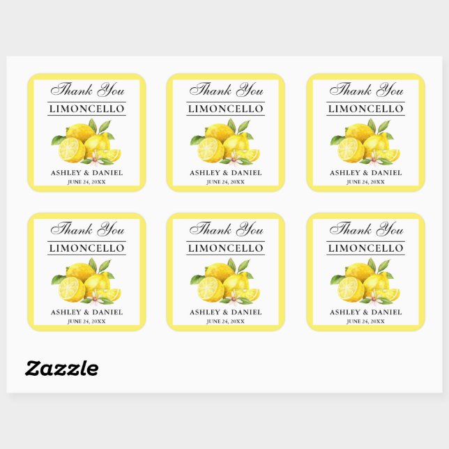 Sticker Carré Aquarelle Citron Mariage Limoncello (Feuille)