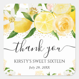 Sticker Carré Aquarelle Citrons et Fleurs Sweet Sixteen