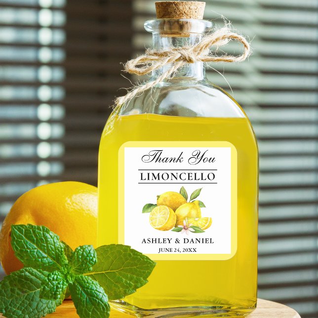 Sticker Carré Aquarelle Citrons Mariage Limoncello (Customize to change text size or text style.)