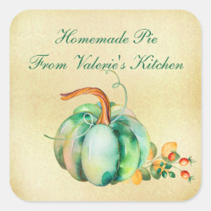 Sticker Carré Aquarelle Citrouille Thanksgiving Bakery