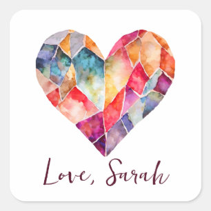 Sticker Carré Aquarelle coeur en diamant pour une belle