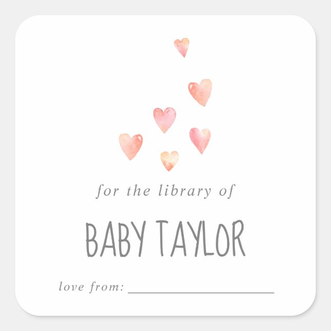 Sticker Carré Aquarelle Coeurs Baby shower fille (Devant)