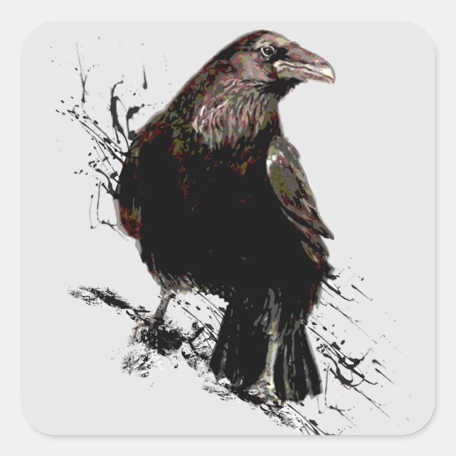 Sticker Carré Aquarelle Corbeau Oiseau Art animal (Devant)