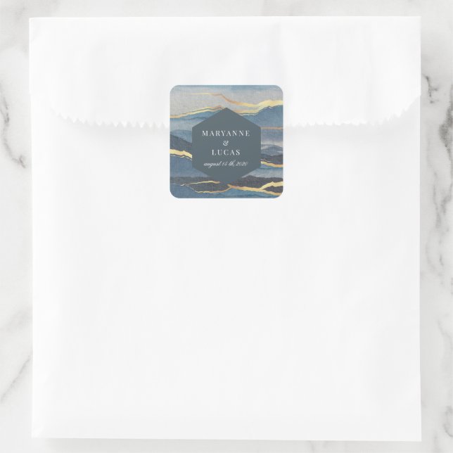 Sticker Carré aquarelle couleur or paysage enveloppe mariage joi (Sac)