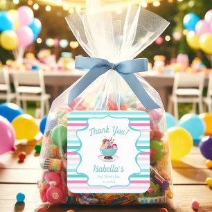 Sticker Carré Aquarelle Crème glacée Dimanche Anniversaire