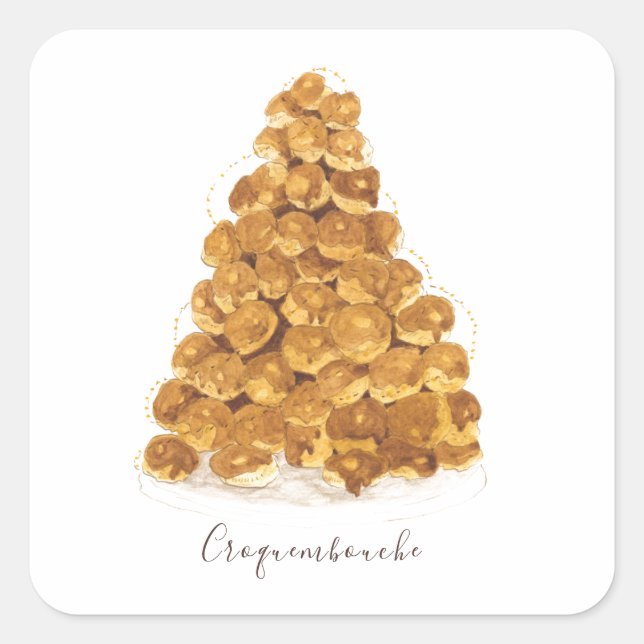 Sticker Carré Aquarelle Croquembouche (Devant)
