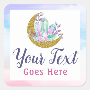 Sticker Carré Aquarelle Crystals & Gold Crescent Moon Boutique