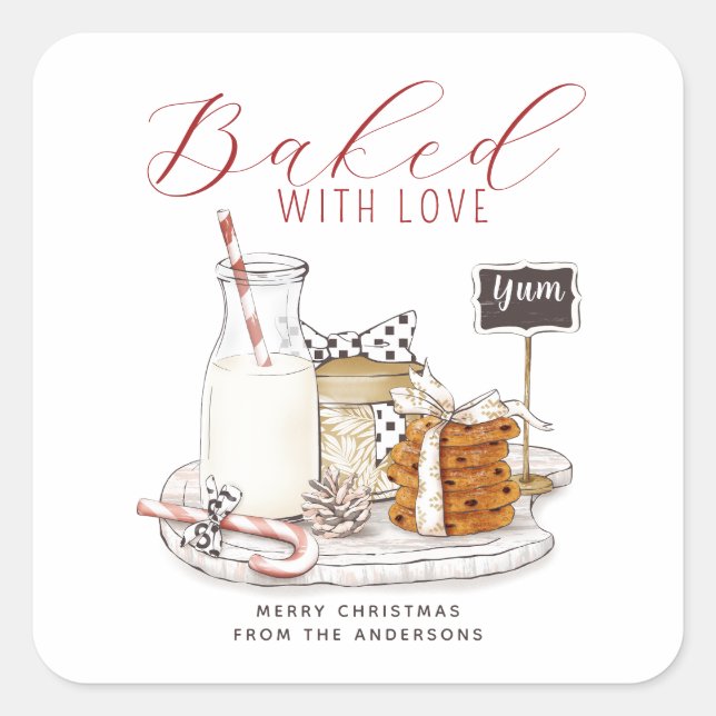 Sticker Carré Aquarelle Cuite Avec Boulangerie De Vacances Amour (Devant)