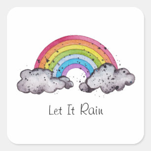 Sticker Carré Aquarelle Cute Arc-En-Ciel Et Nuages