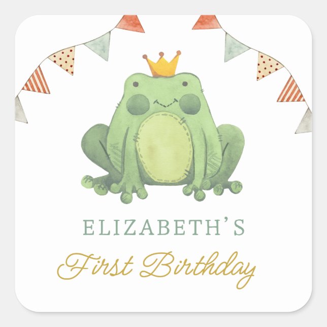 Sticker Carré Aquarelle Cute Frog Anniversaire (Devant)
