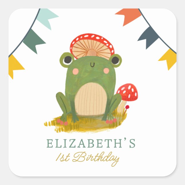 Sticker Carré Aquarelle Cute Frog anniversaire (Devant)