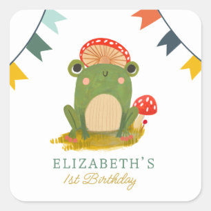 Sticker Carré Aquarelle Cute Frog anniversaire