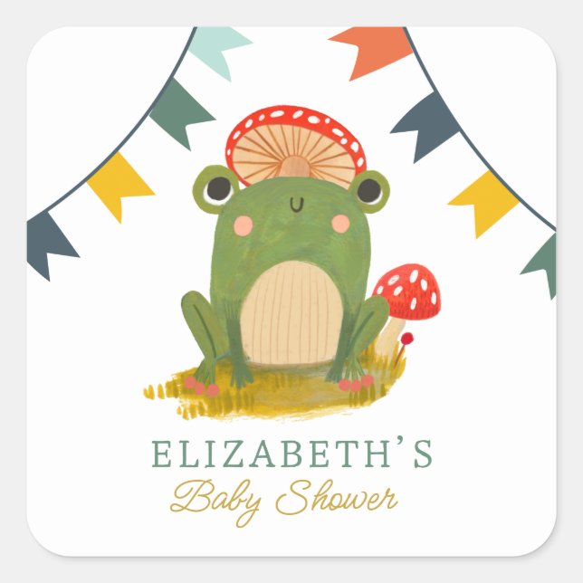 Sticker Carré Aquarelle Cute Frog Baby shower (Devant)