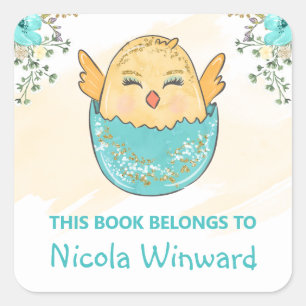 Sticker Carré Aquarelle Cute Pâques Chick Kids Boite