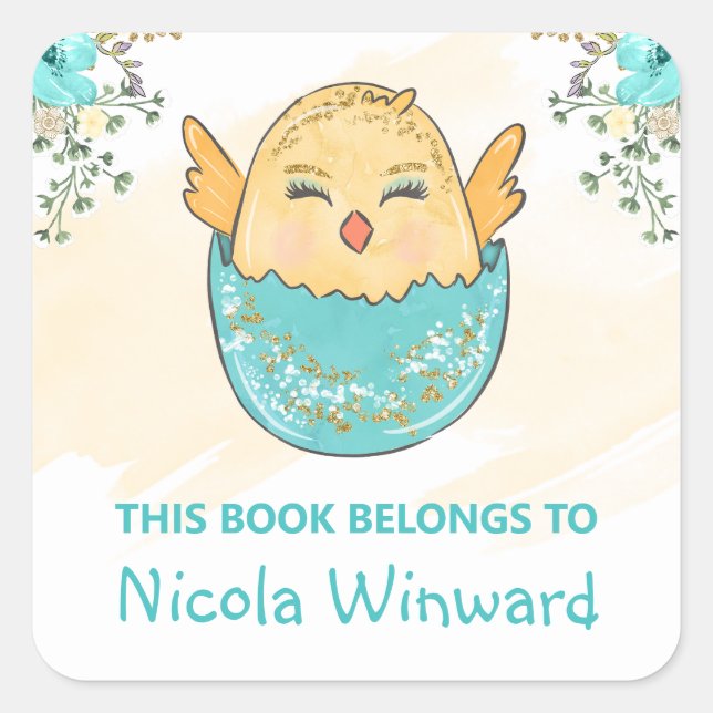 Sticker Carré Aquarelle Cute Pâques Chick Kids Boite (Devant)