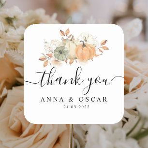 Sticker Carré Aquarelle d'automne Citrouilles et fleurs